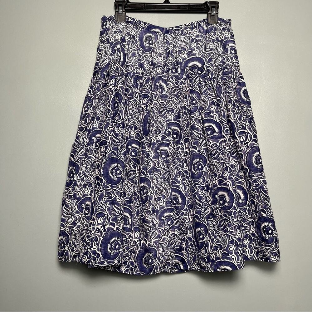 Lafayette 148  Blue White Floral Silk A-Line Knee Length Skirt Women’s Size 10